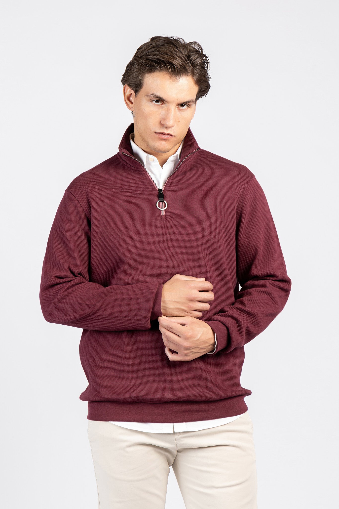 Half-Zipper Double Waffle Fashion Sweatshirt SWT/26843