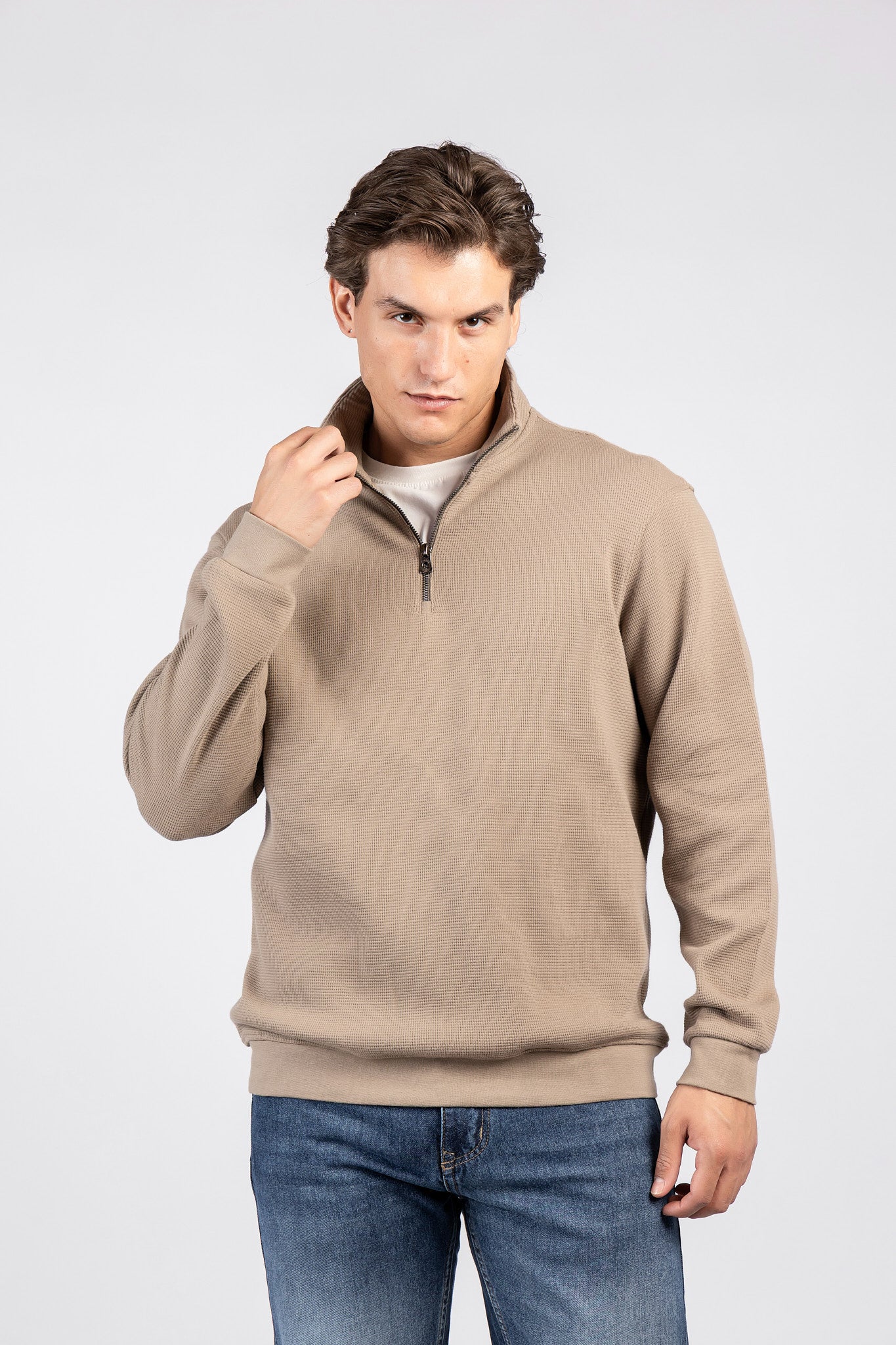 Half-Zipper Double Waffle Fashion Sweatshirt SWT/26843