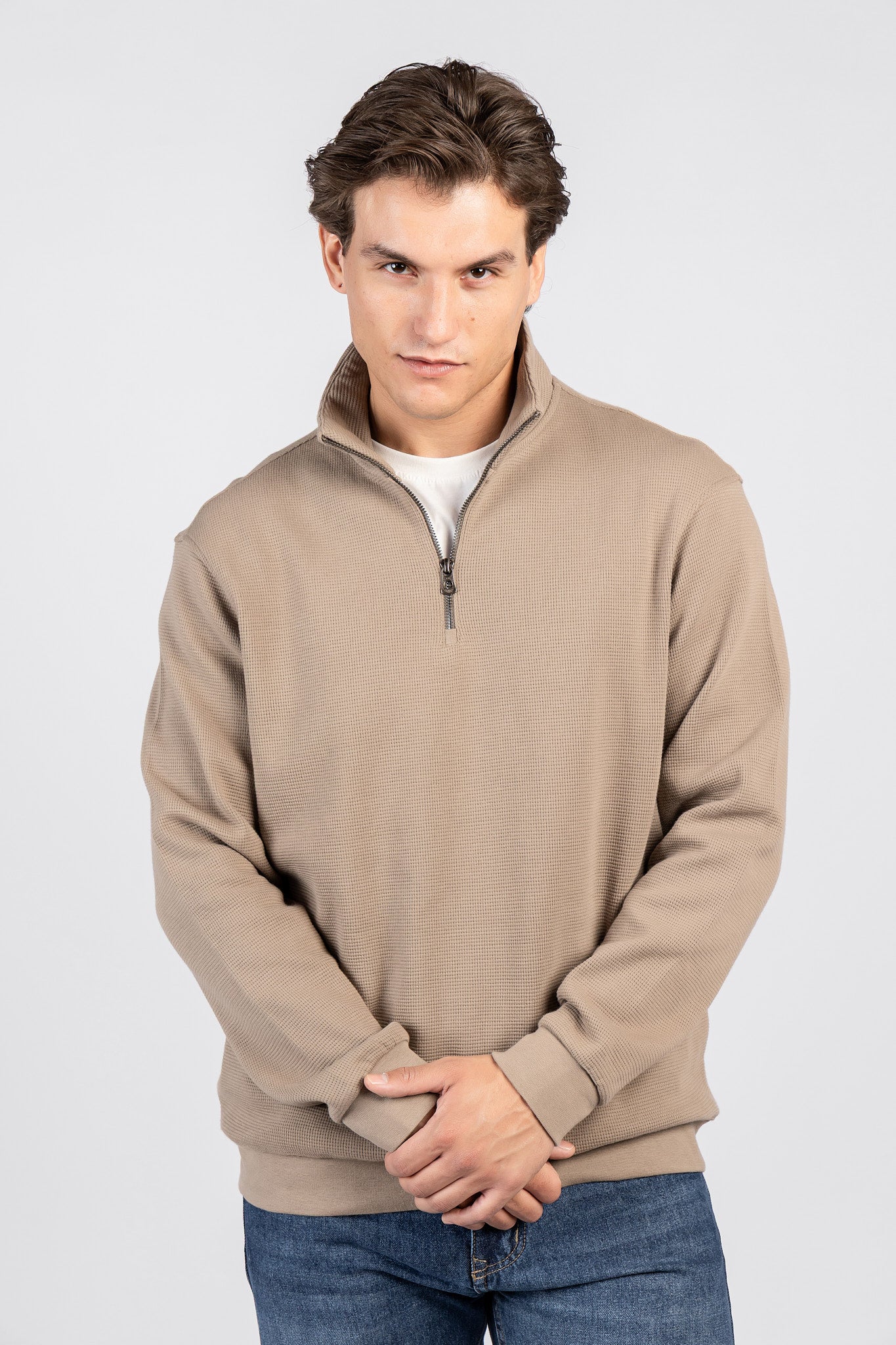 Half-Zipper Double Waffle Fashion Sweatshirt SWT/26843