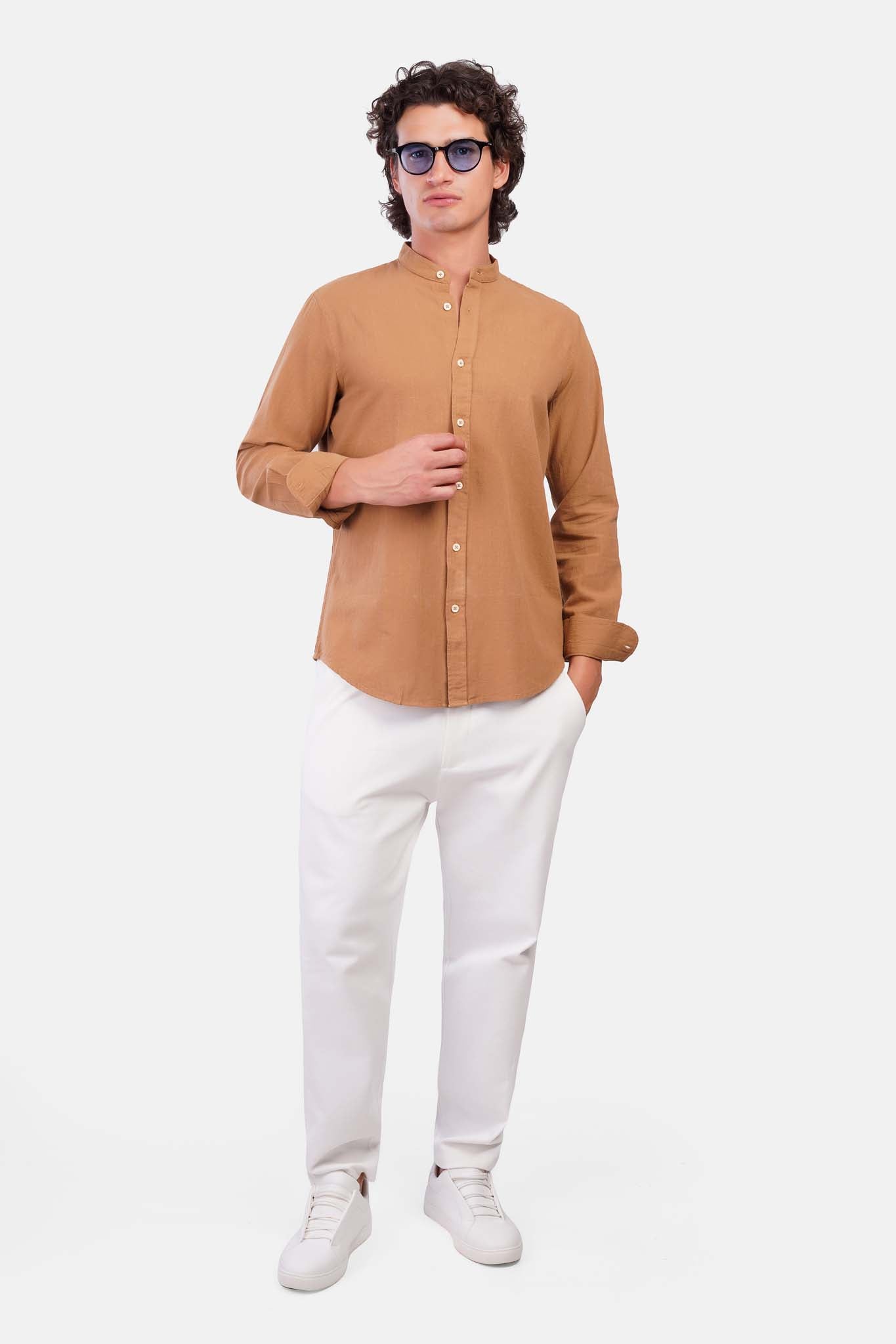 Slub Cotton Half-Collar Shirt