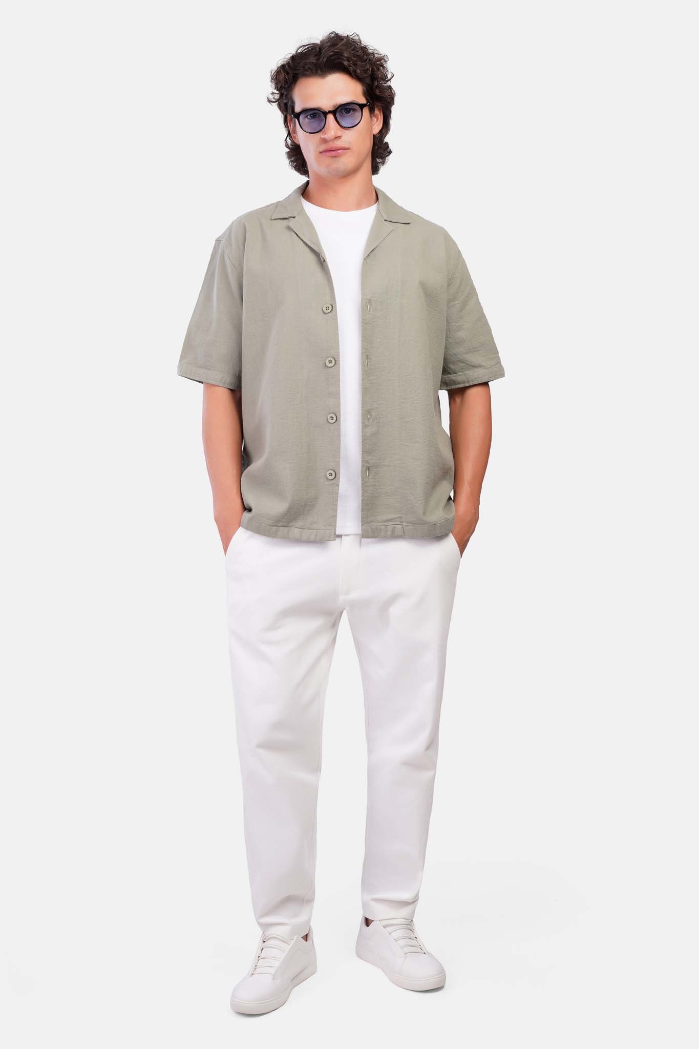 Slub Shibeka Tennis-Collar Half-Sleeve Shirt