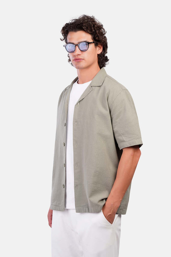 Slub Shibeka Tennis-Collar Half-Sleeve Shirt
