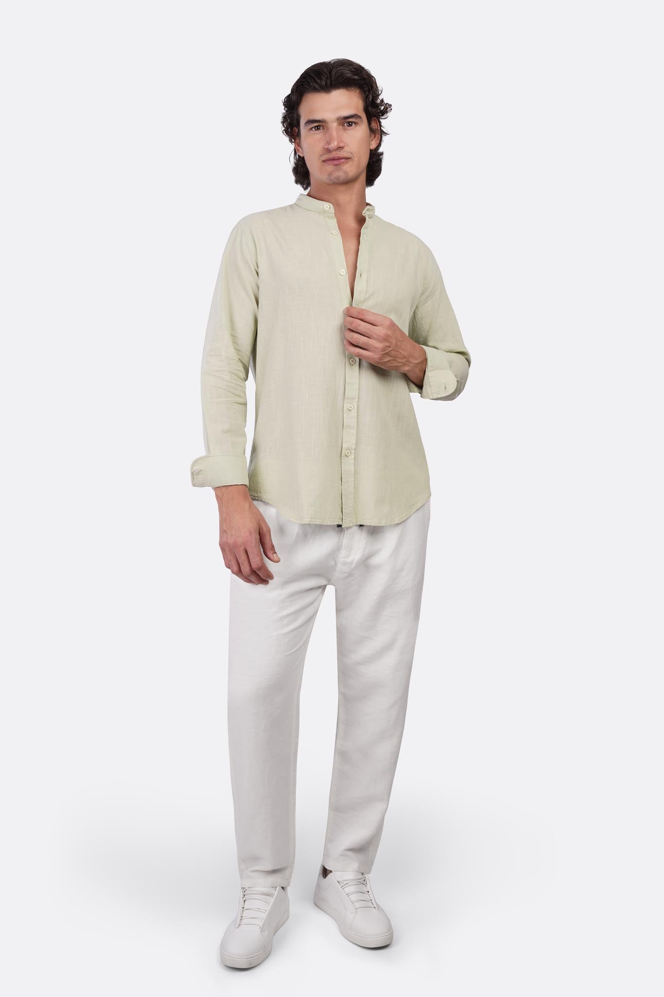 Slub Cotton Half-Collar Shirt