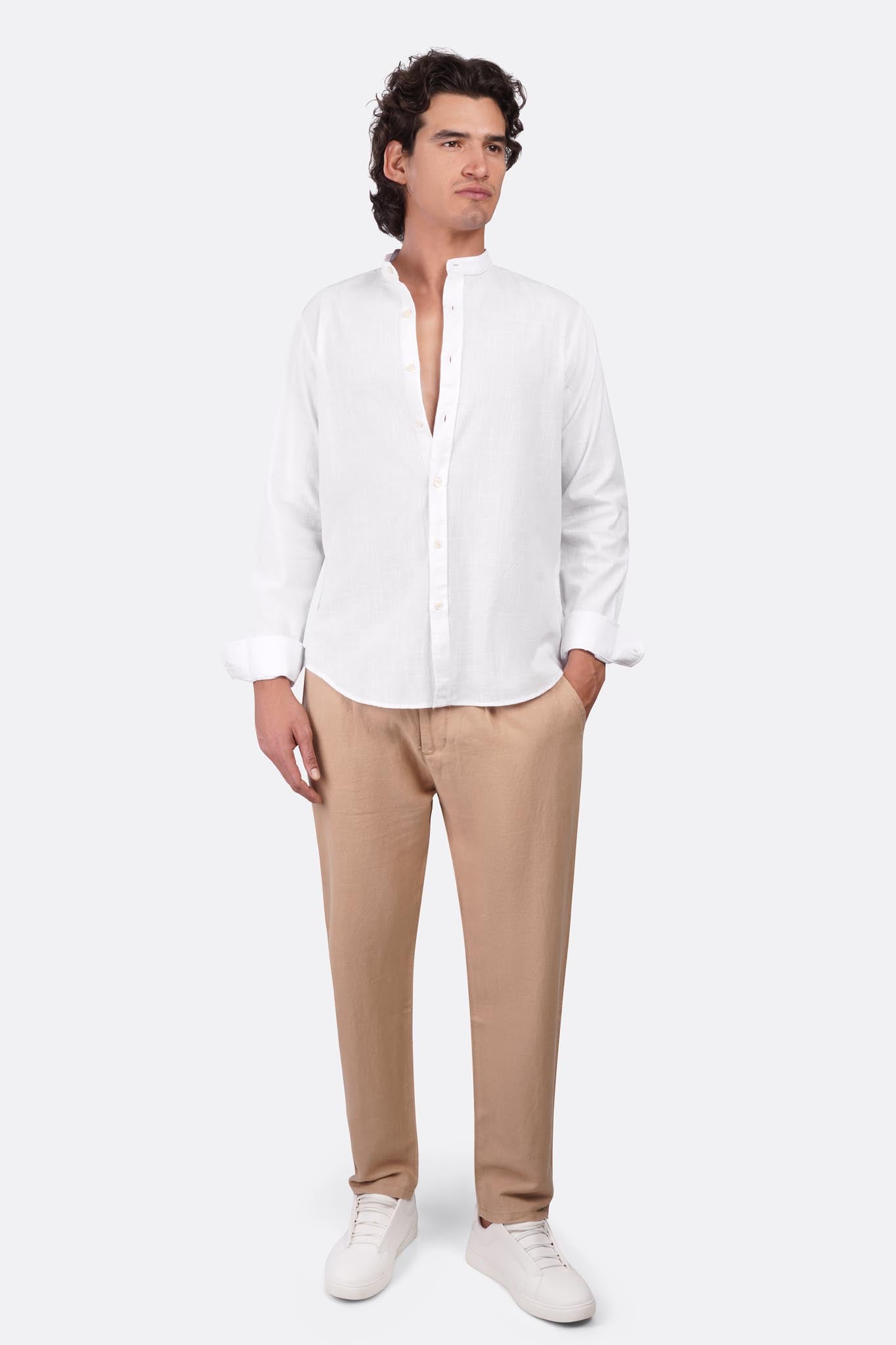 Slub Cotton Half-Collar Shirt