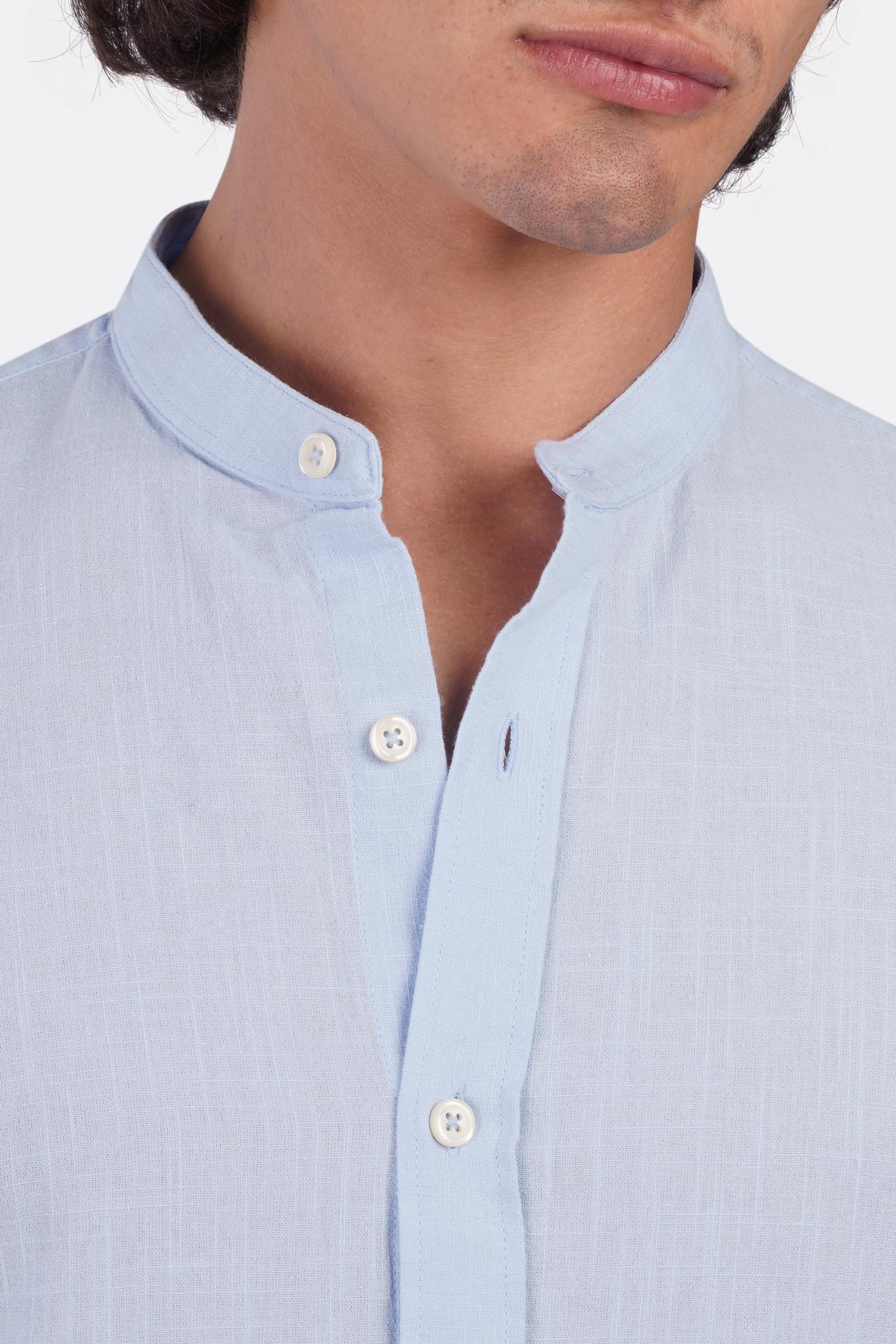 Slub Cotton Half-Collar Shirt