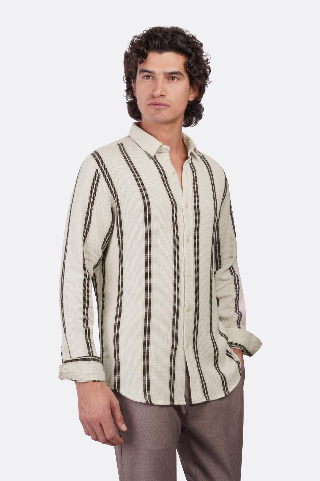 Textured Shibeka Striped Long Sleeve Shirt