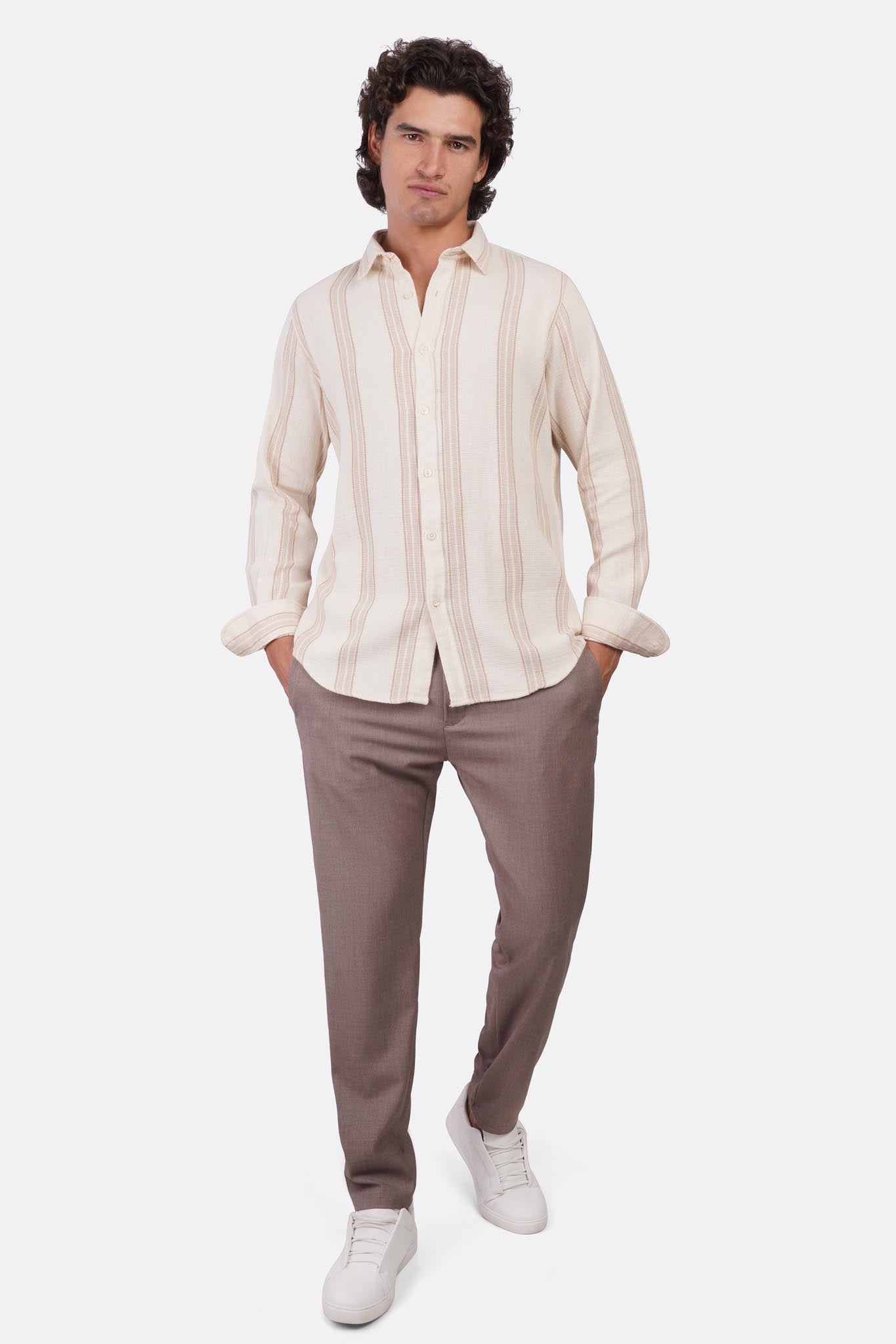 Textured Shibeka Striped Long Sleeve Shirt