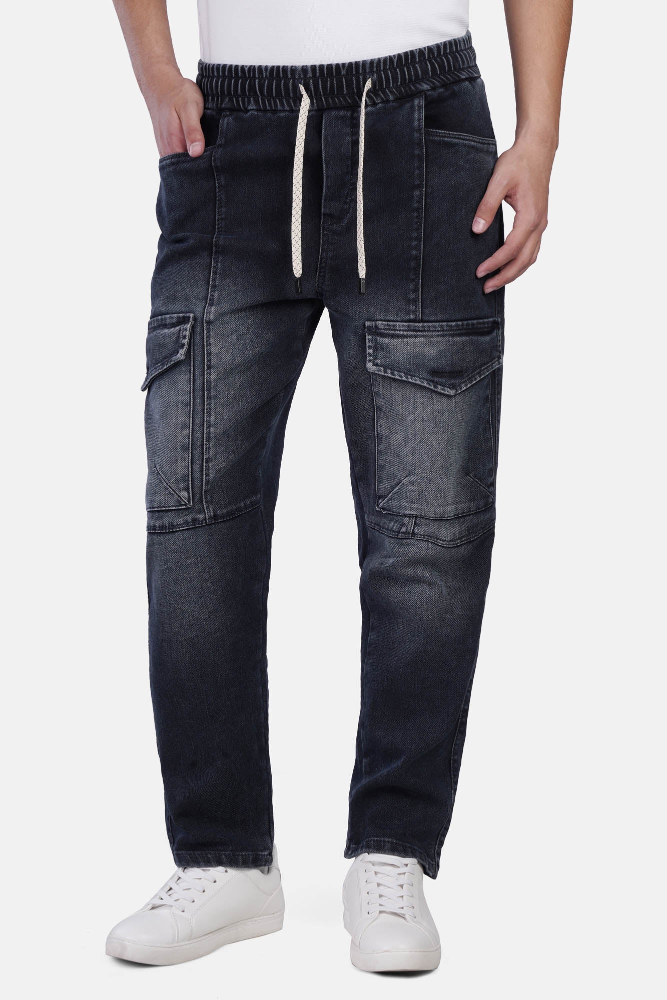 Baggy Denim Lycra Pants with Drawcord Waist