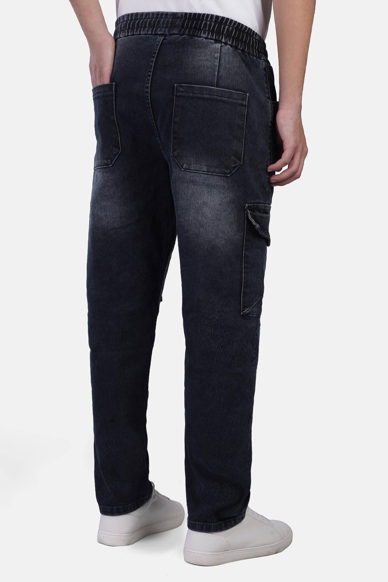 Baggy Denim Lycra Pants with Drawcord Waist
