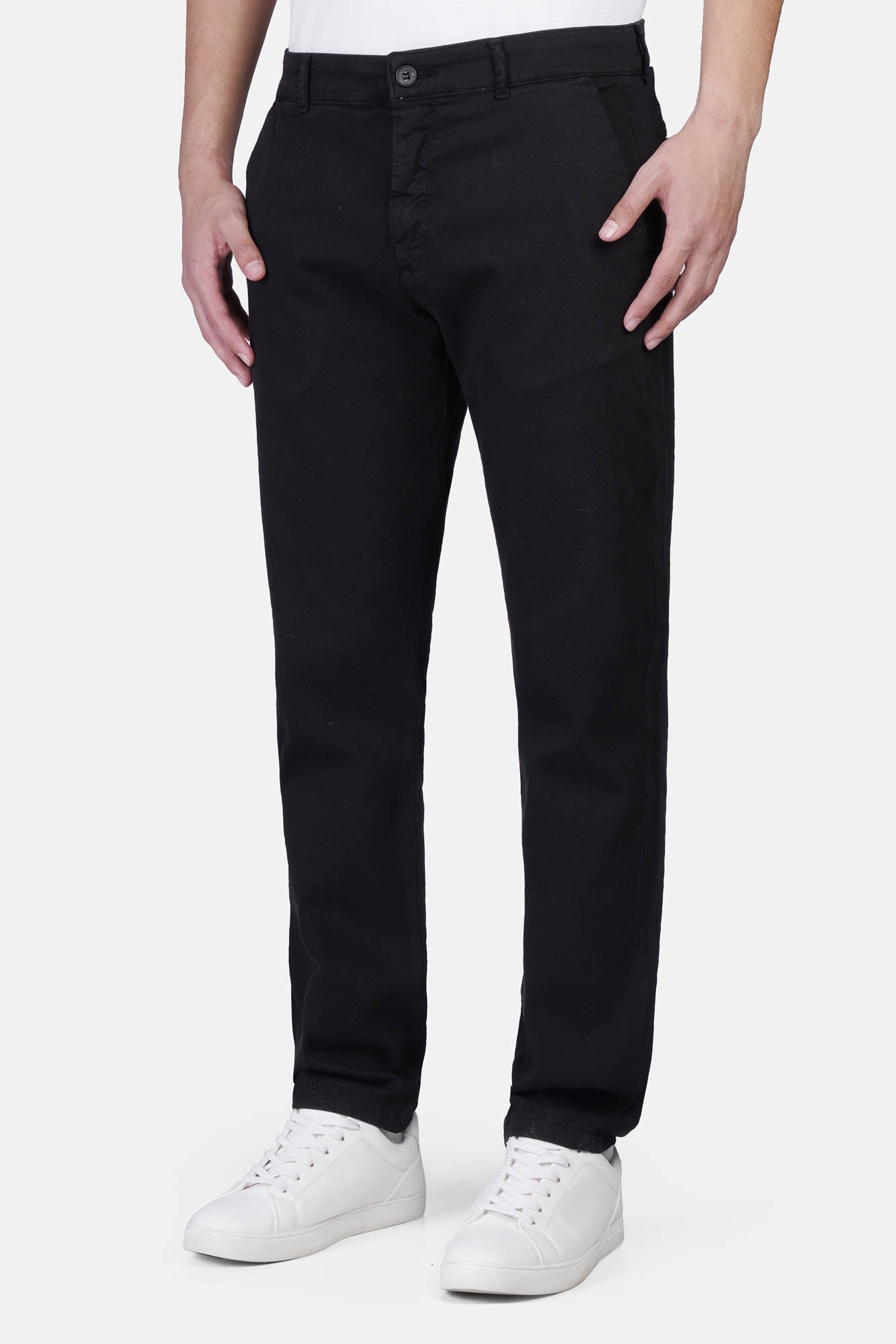Slim-Fit Pique Gabardine Pants with Elastic Waist