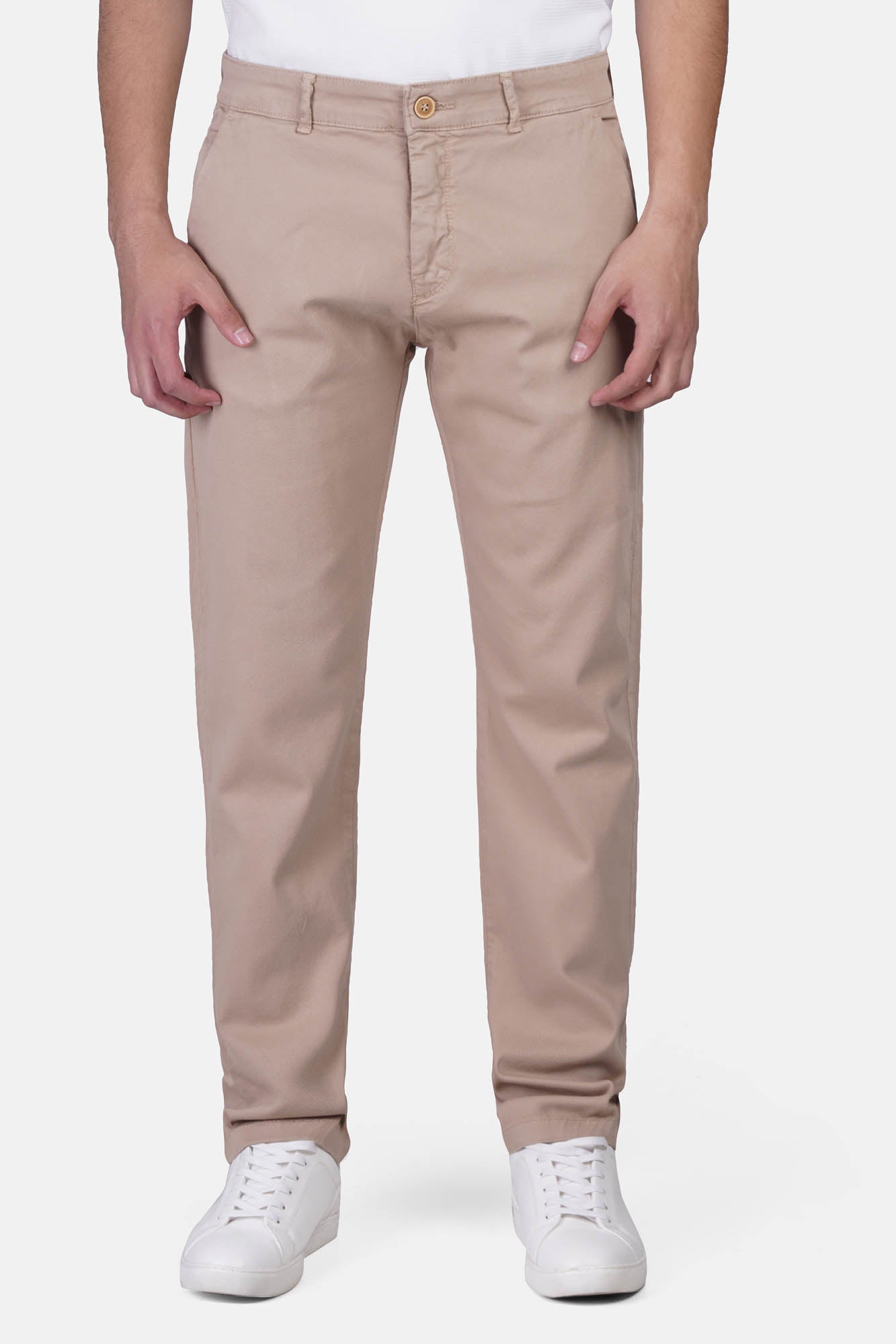 Slim-Fit Pique Gabardine Pants with Elastic Waist