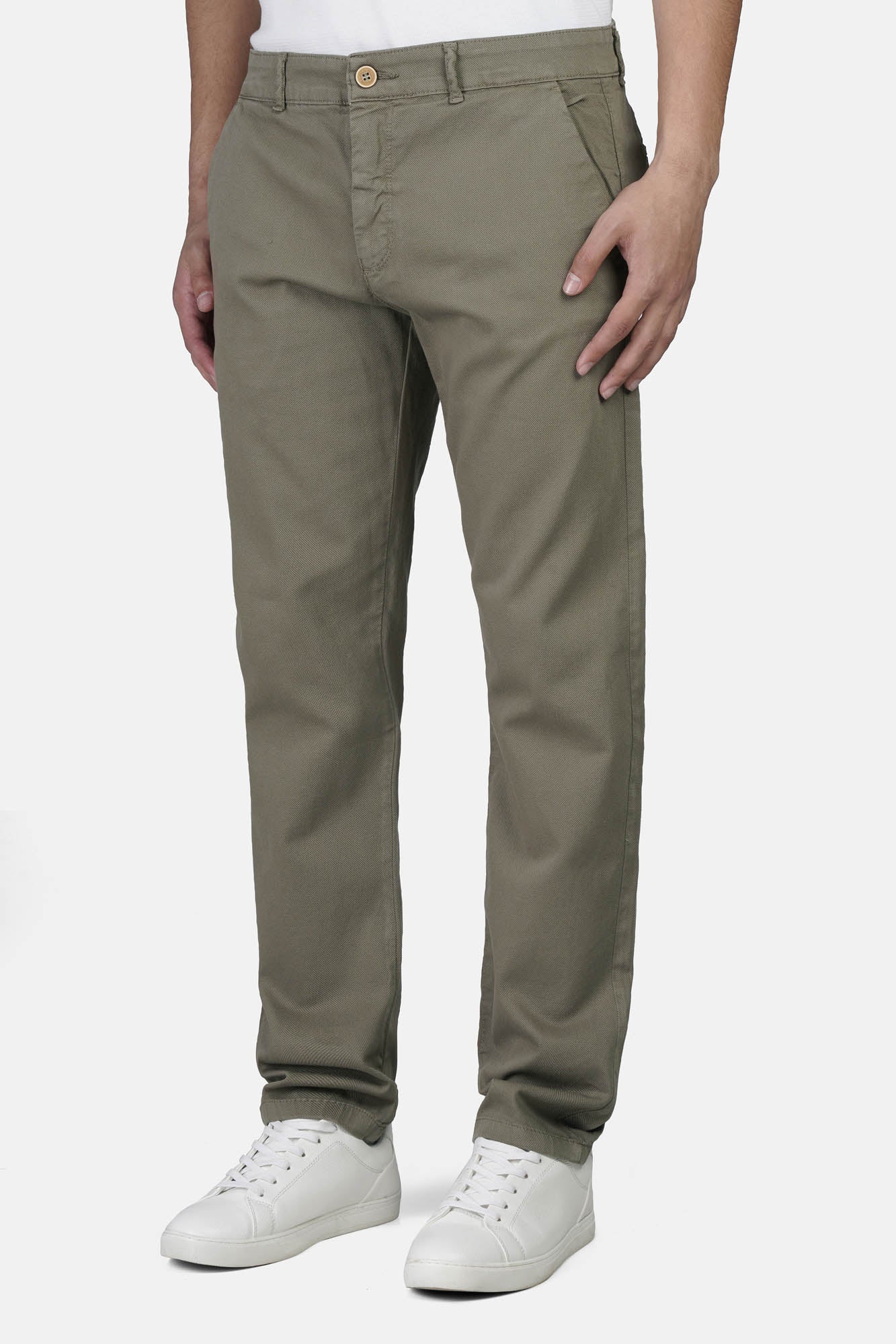 Slim-Fit Pique Gabardine Pants with Elastic Waist
