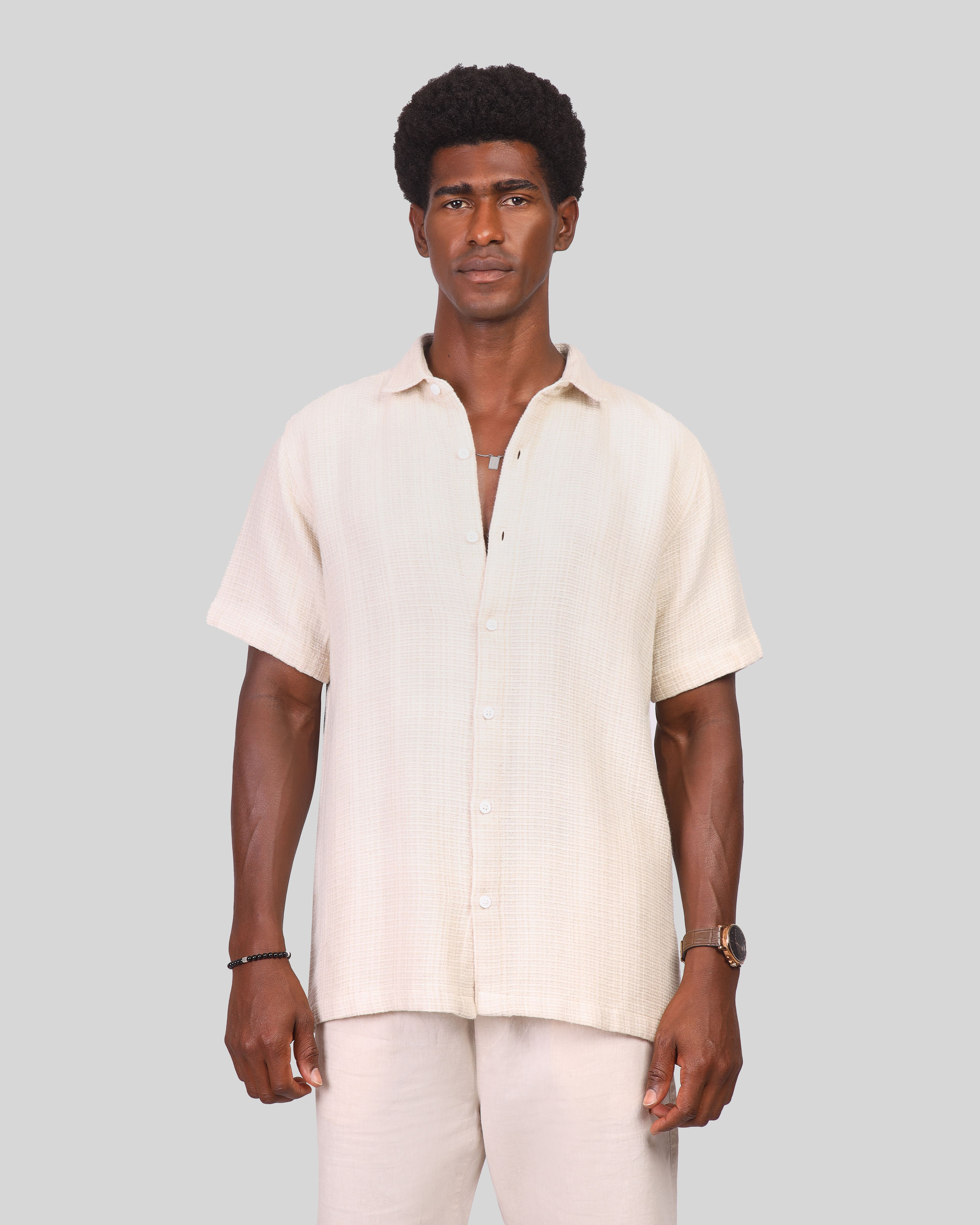 Textured Cotton Half-Sleeve - 3346