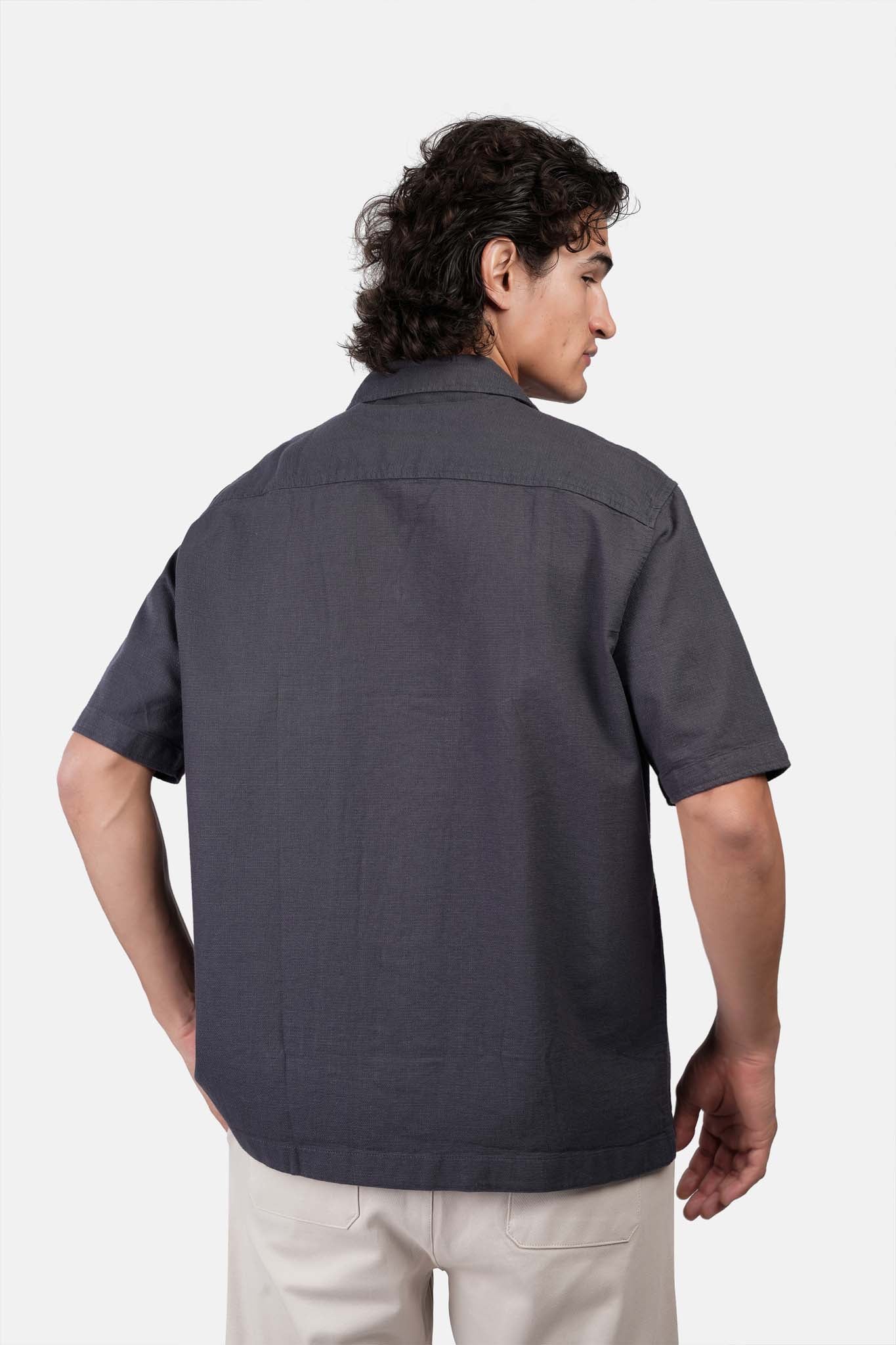 Slub Shibeka Tennis-Collar Half-Sleeve Shirt
