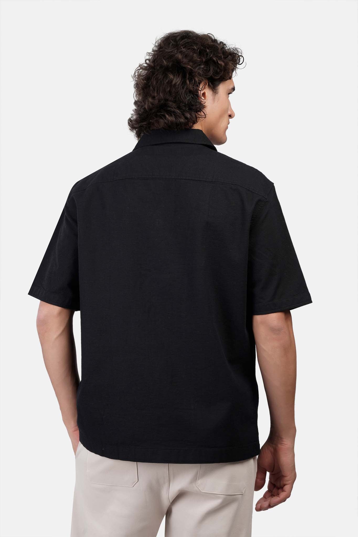 Slub Shibeka Tennis-Collar Half-Sleeve Shirt