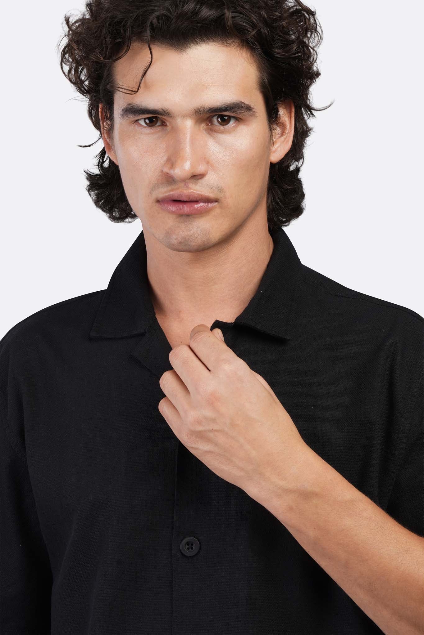 Slub Shibeka Tennis-Collar Half-Sleeve Shirt