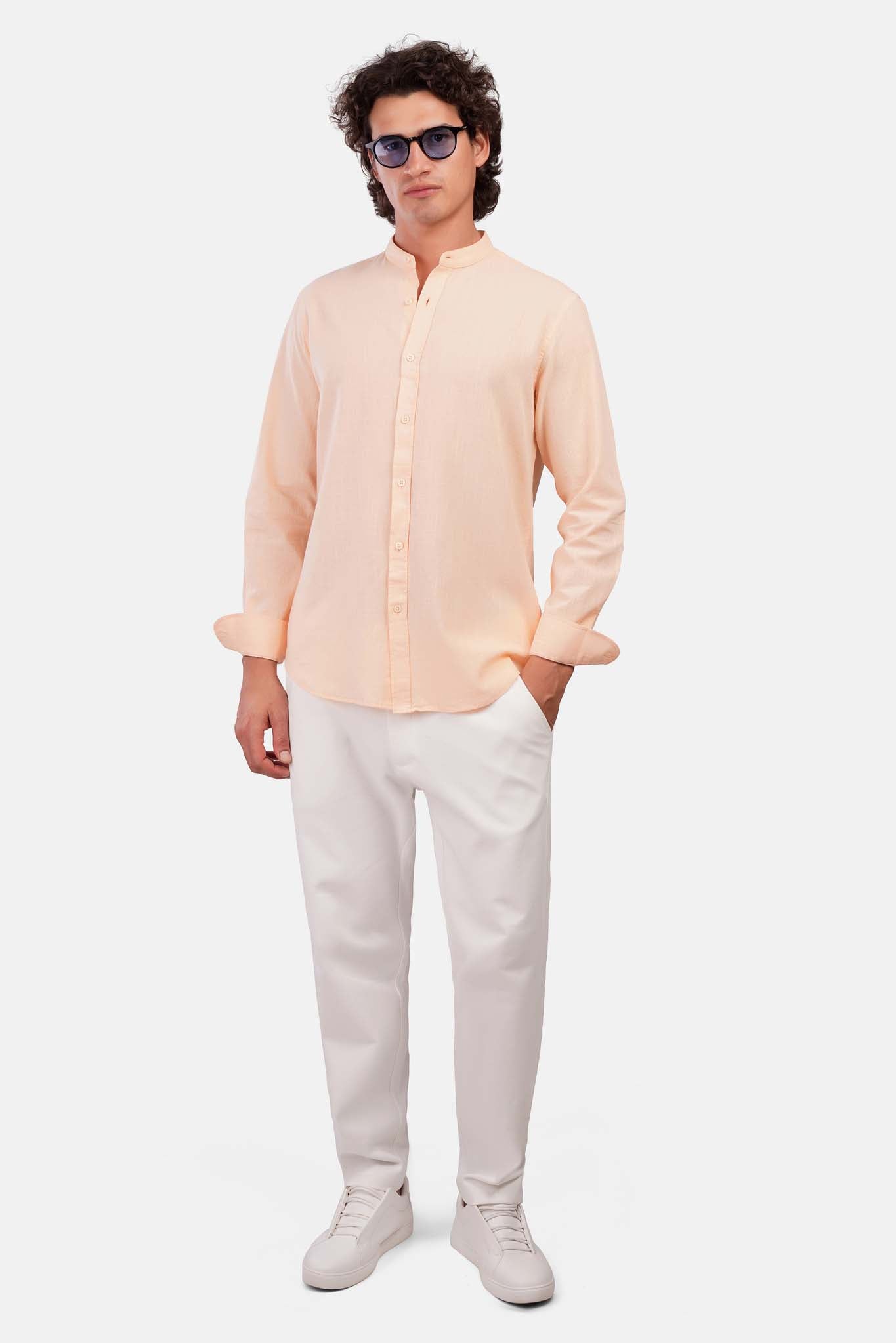Slub Cotton Half-Collar Shirt