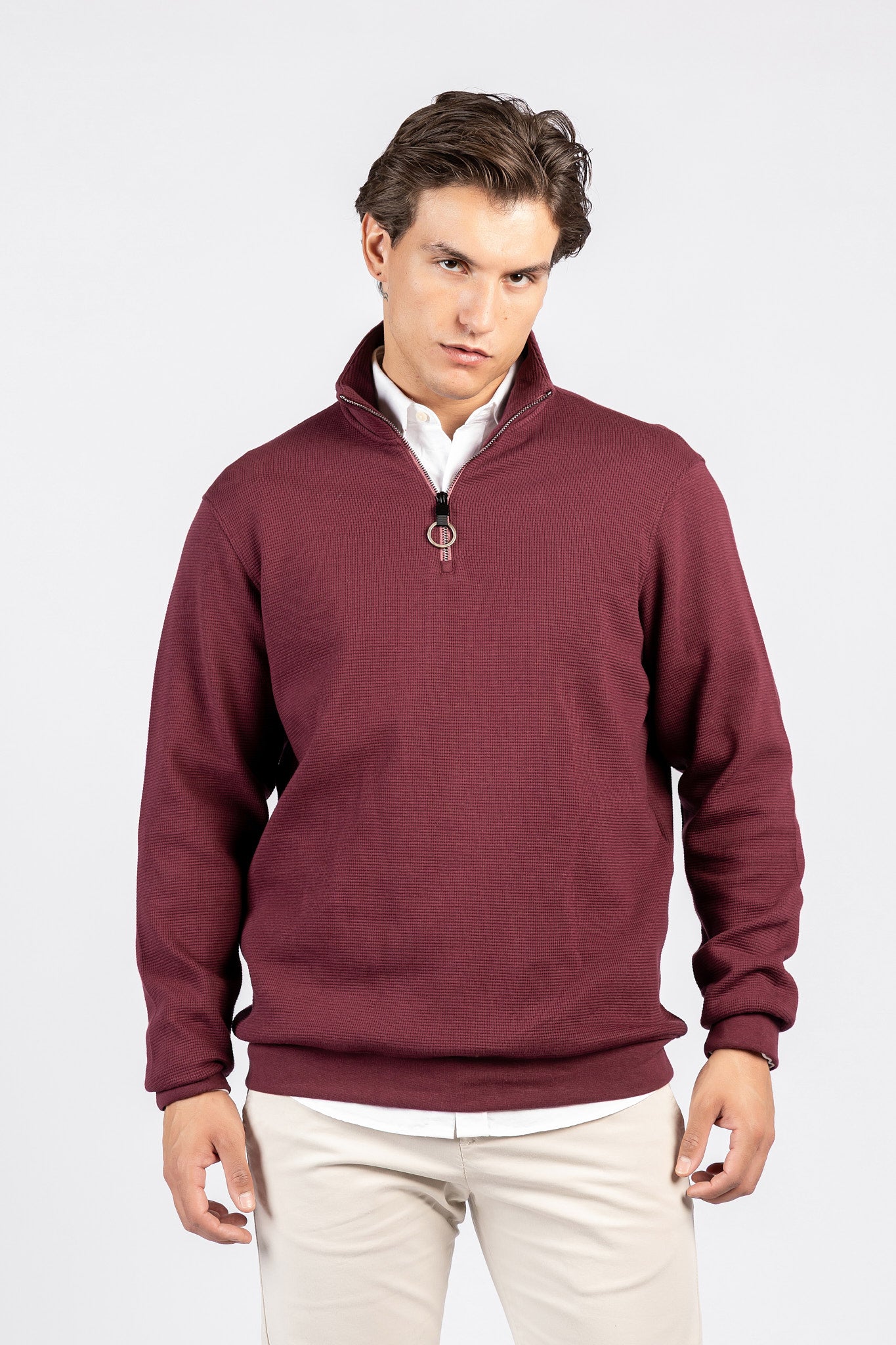 Half-Zipper Double Waffle Fashion Sweatshirt SWT/26843