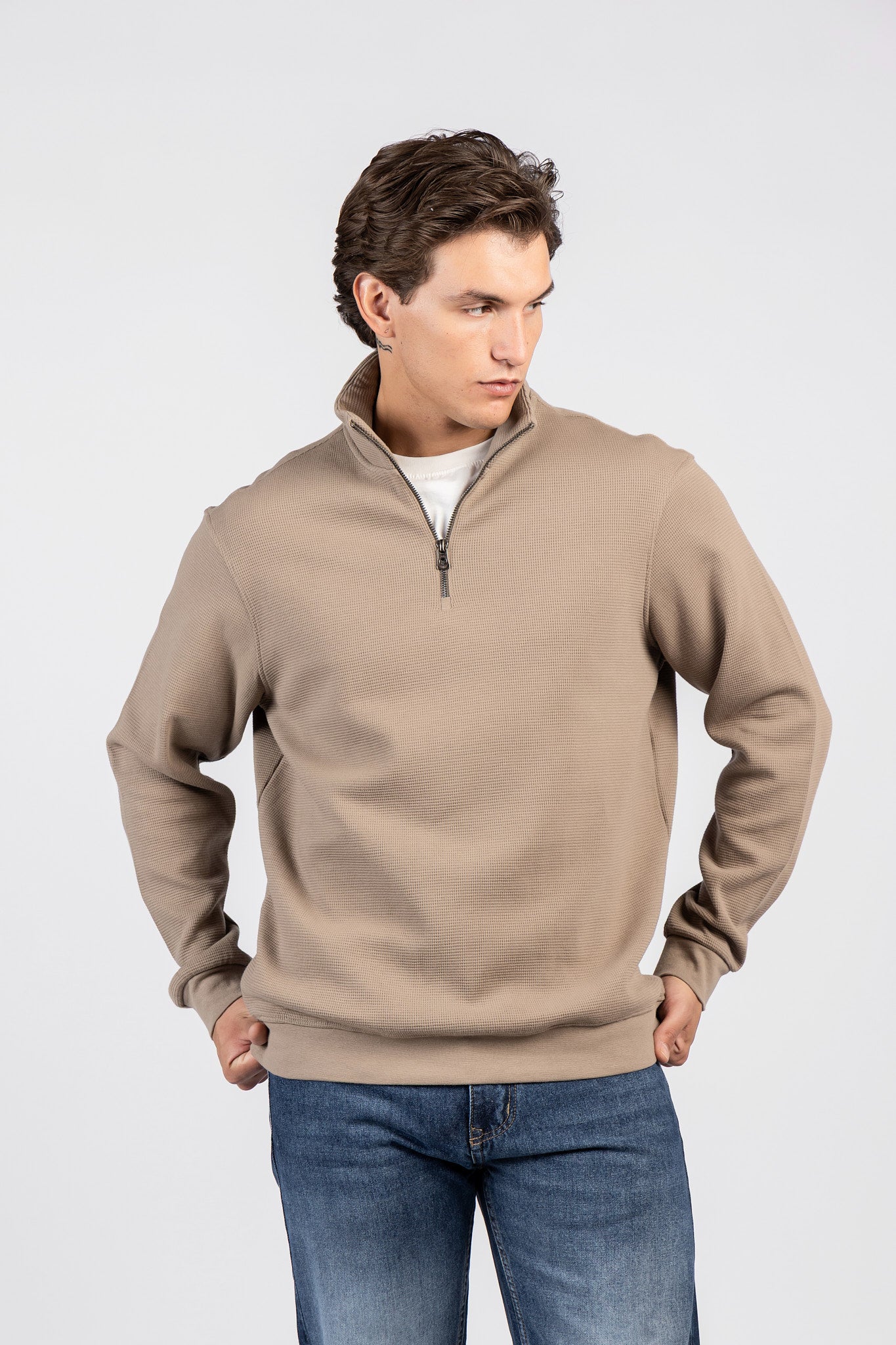 Half-Zipper Double Waffle Fashion Sweatshirt SWT/26843