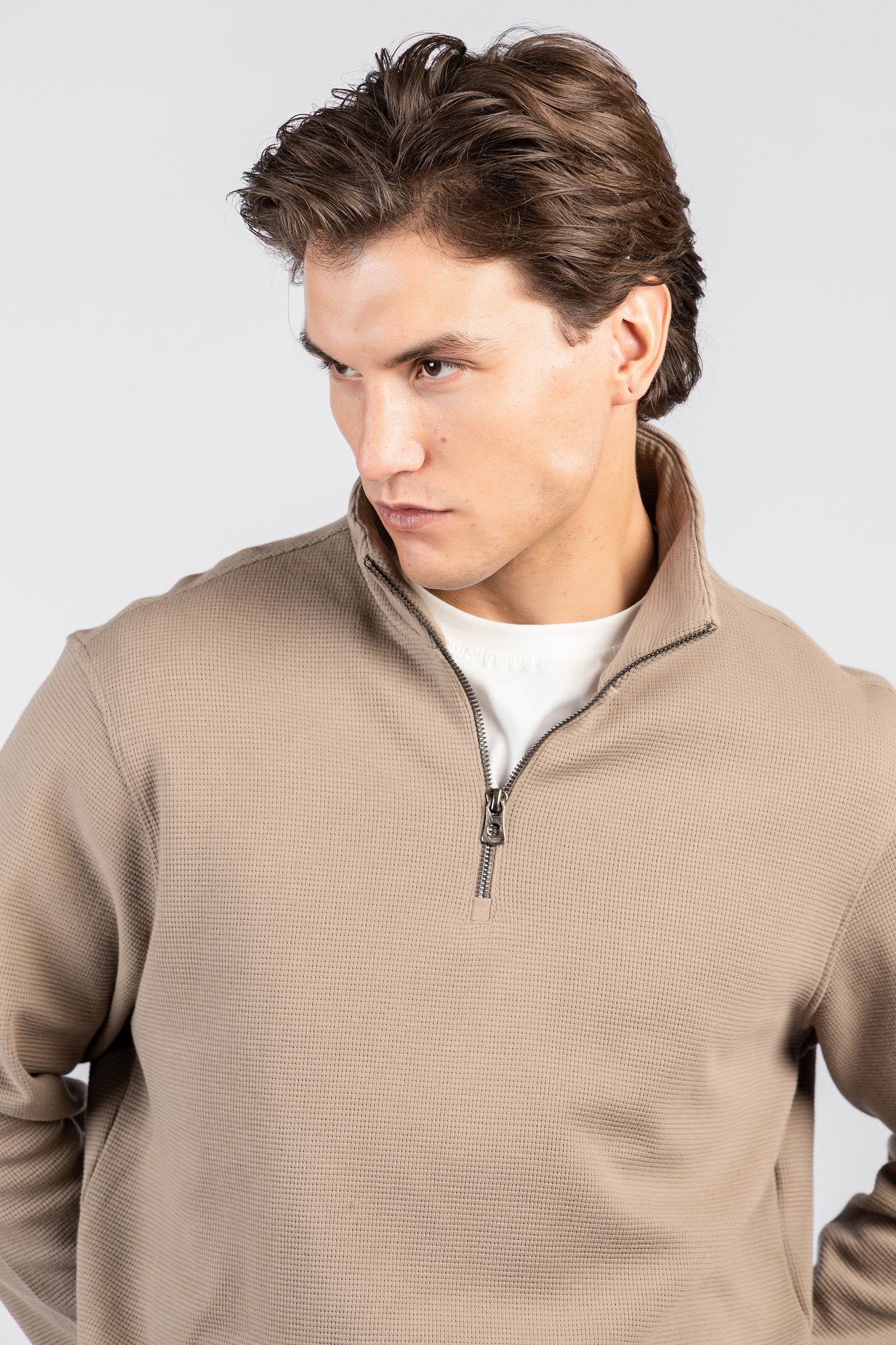 Half-Zipper Double Waffle Fashion Sweatshirt SWT/26843