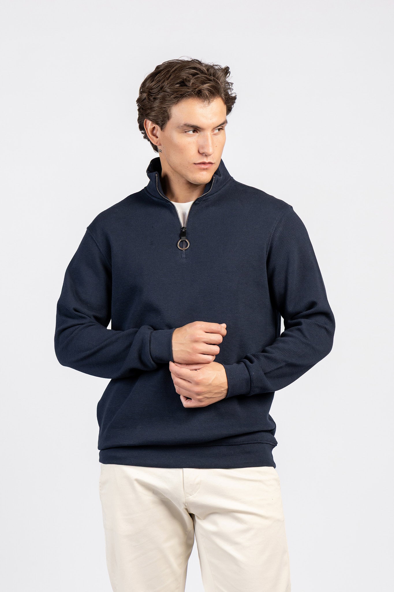 Half-Zipper Double Waffle Fashion Sweatshirt SWT/26843