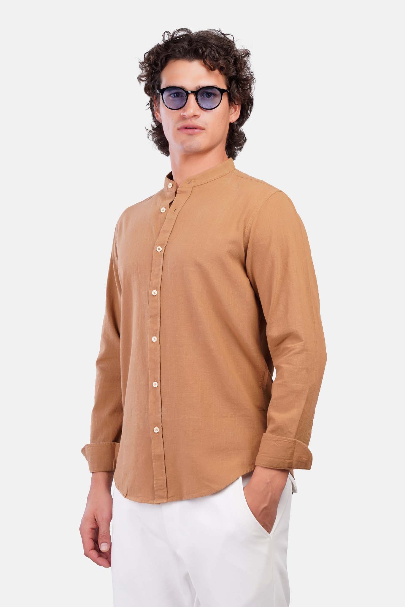 Slub Cotton Half-Collar Shirt