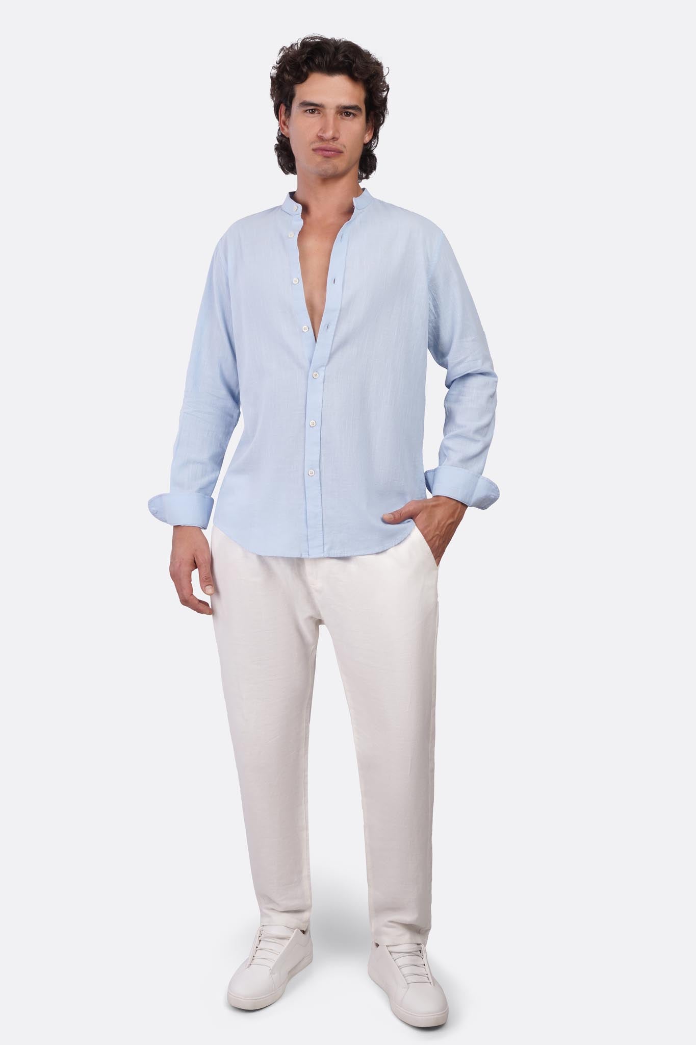 Slub Cotton Half-Collar Shirt