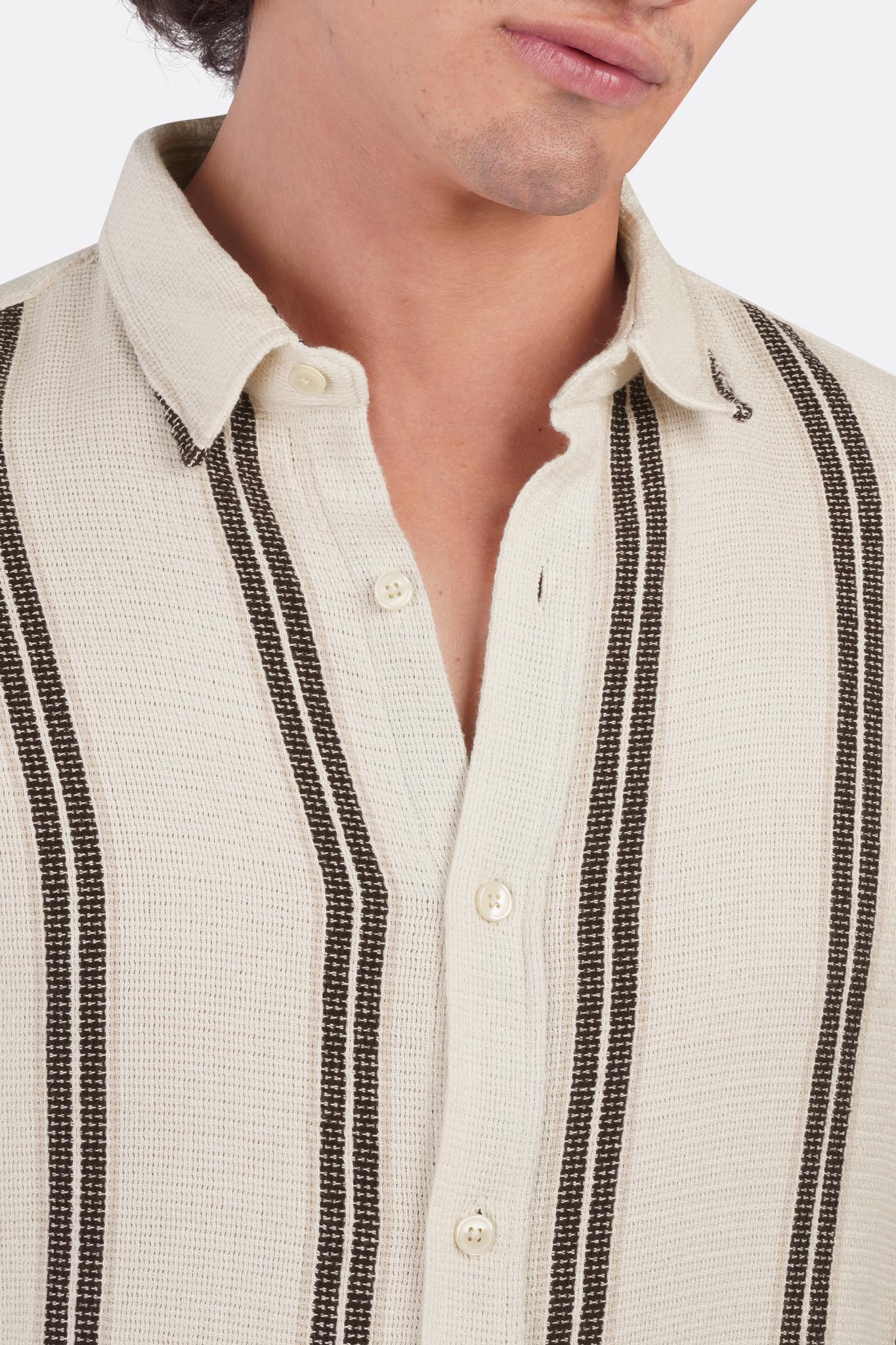 Textured Shibeka Striped Long Sleeve Shirt