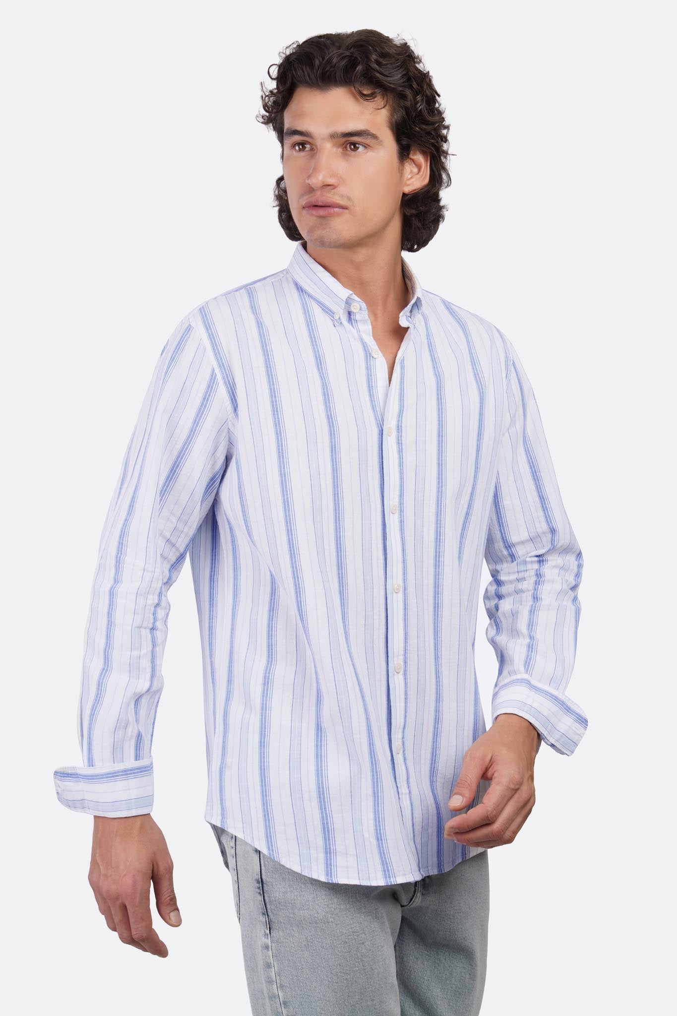 Linen Striped Active Long Sleeve Shirt