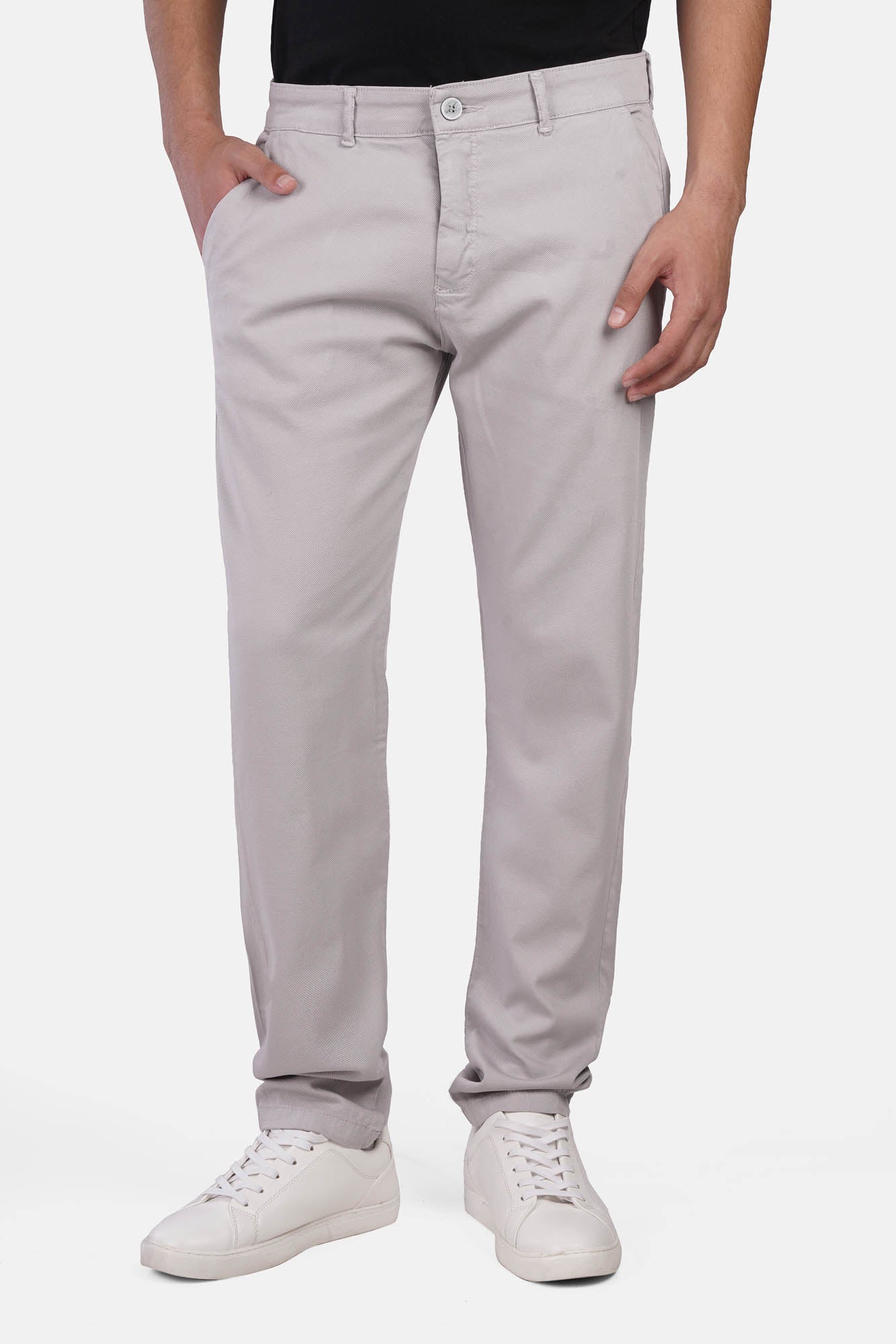 Slim-Fit Pique Gabardine Pants with Elastic Waist
