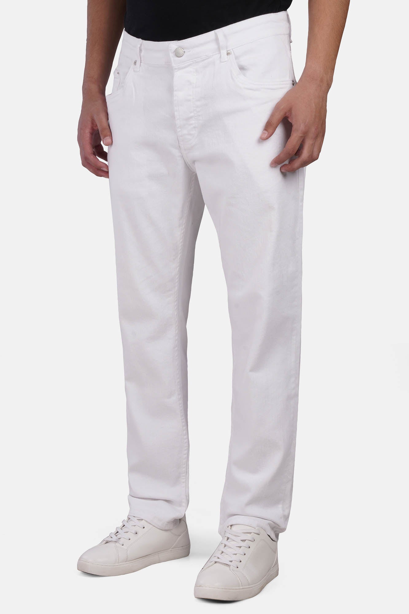 Slim-Fit Gabardine Lycra Pants with Slit Pockets