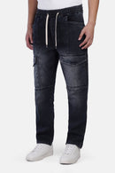 Baggy Denim Lycra Pants with Drawcord Waist