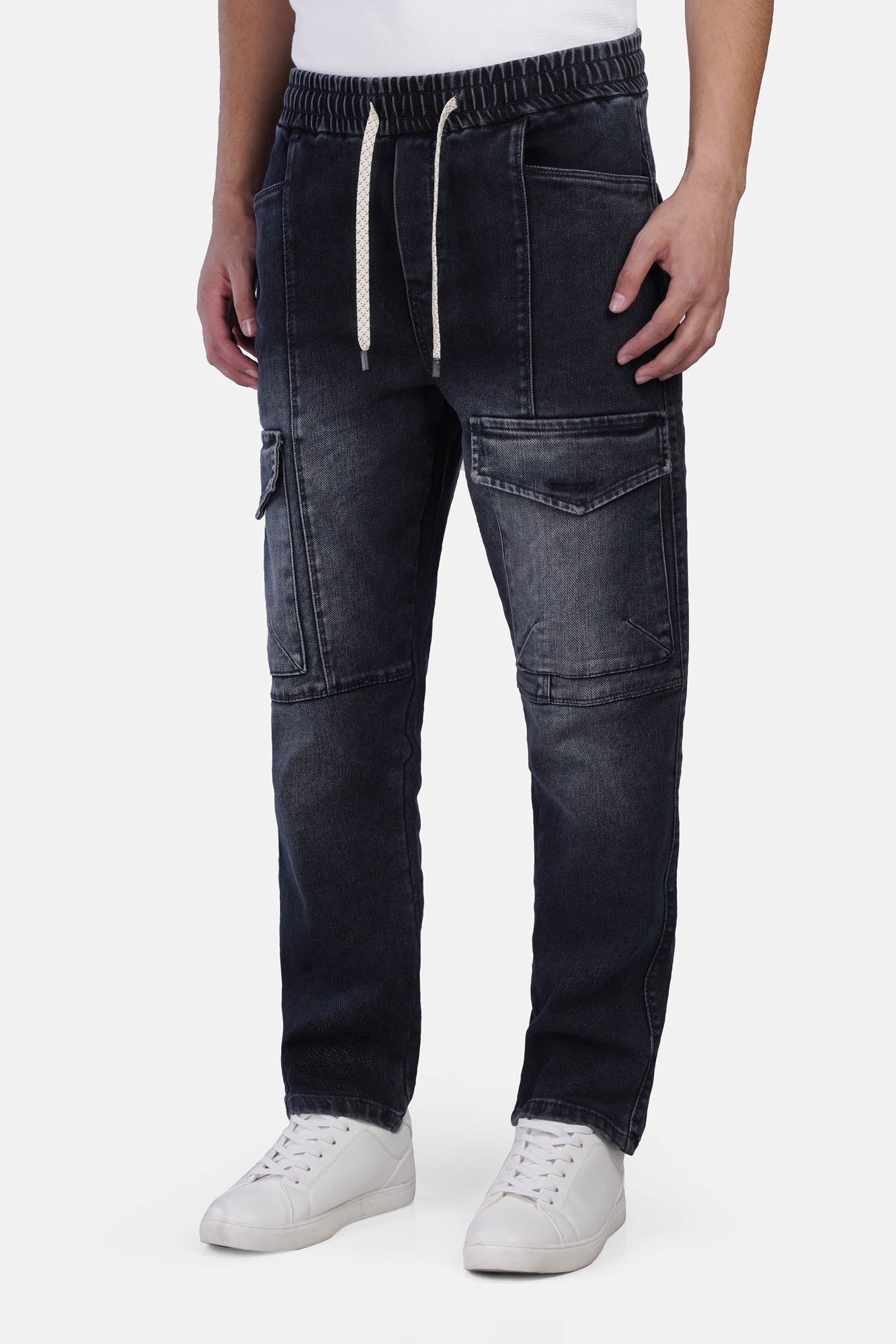 Baggy Denim Lycra Pants with Drawcord Waist