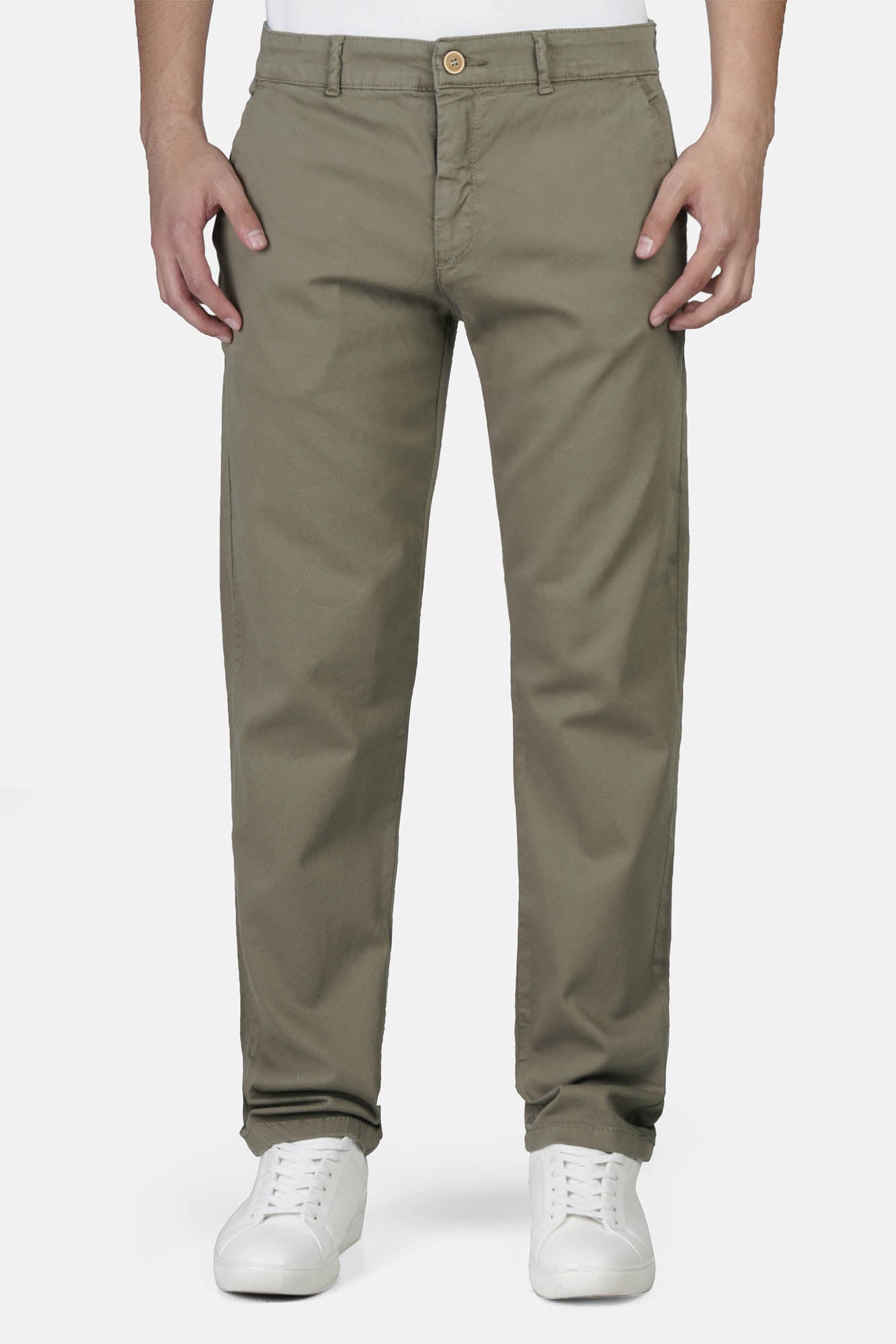 Slim-Fit Pique Gabardine Pants with Elastic Waist
