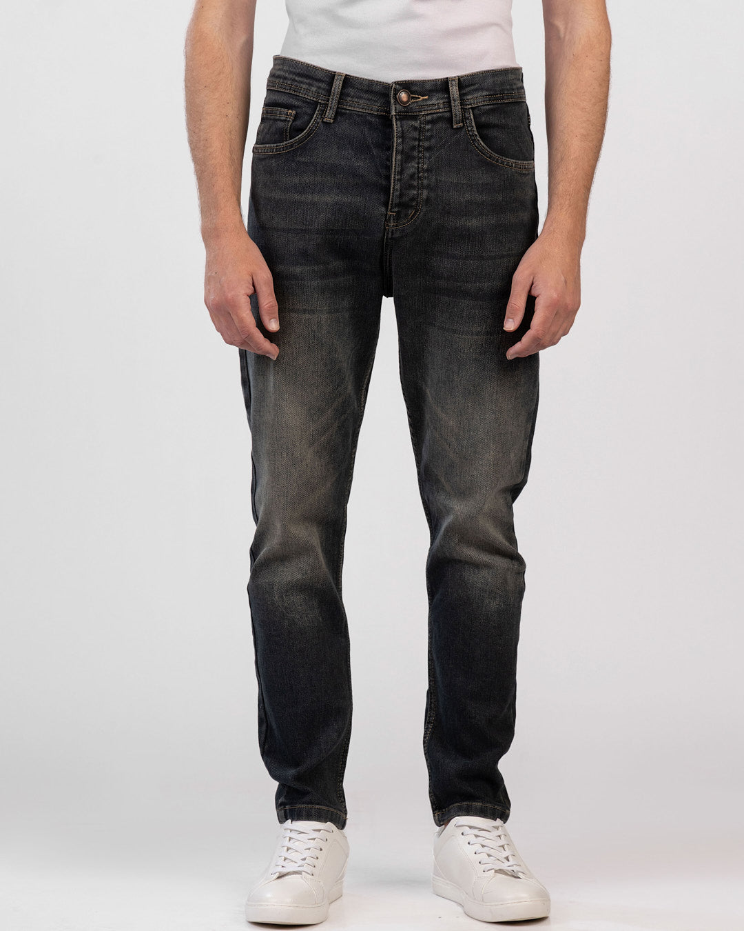 Slim-Fit Denim Pants with Zipper Closure