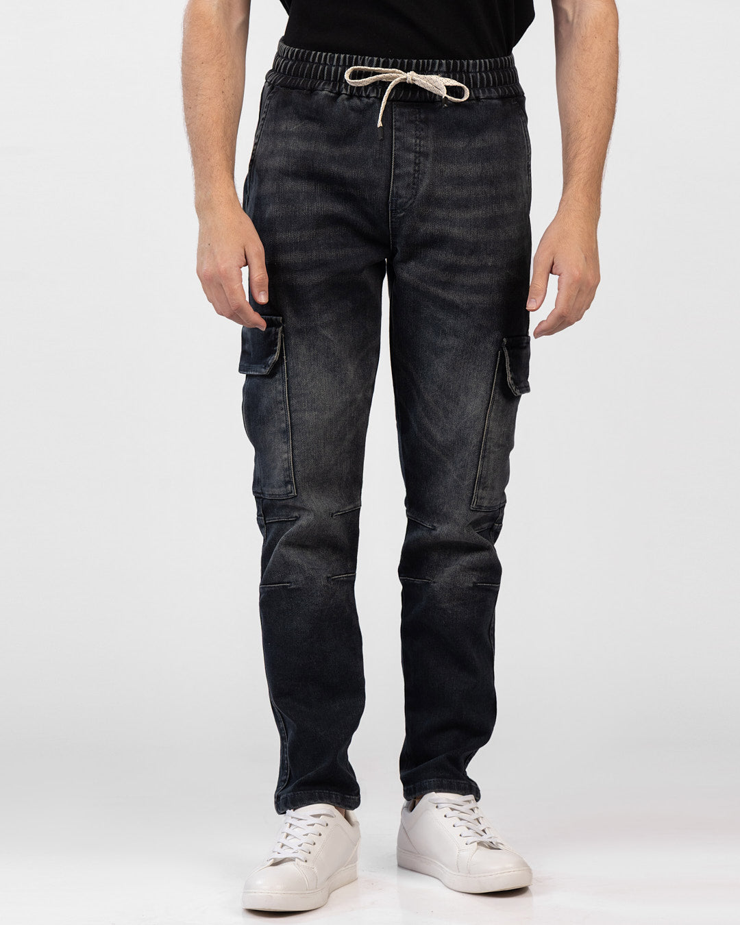 Baggy Denim Lycra Pants with Elastic Waist