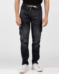 Baggy Denim Lycra Pants with Elastic Waist