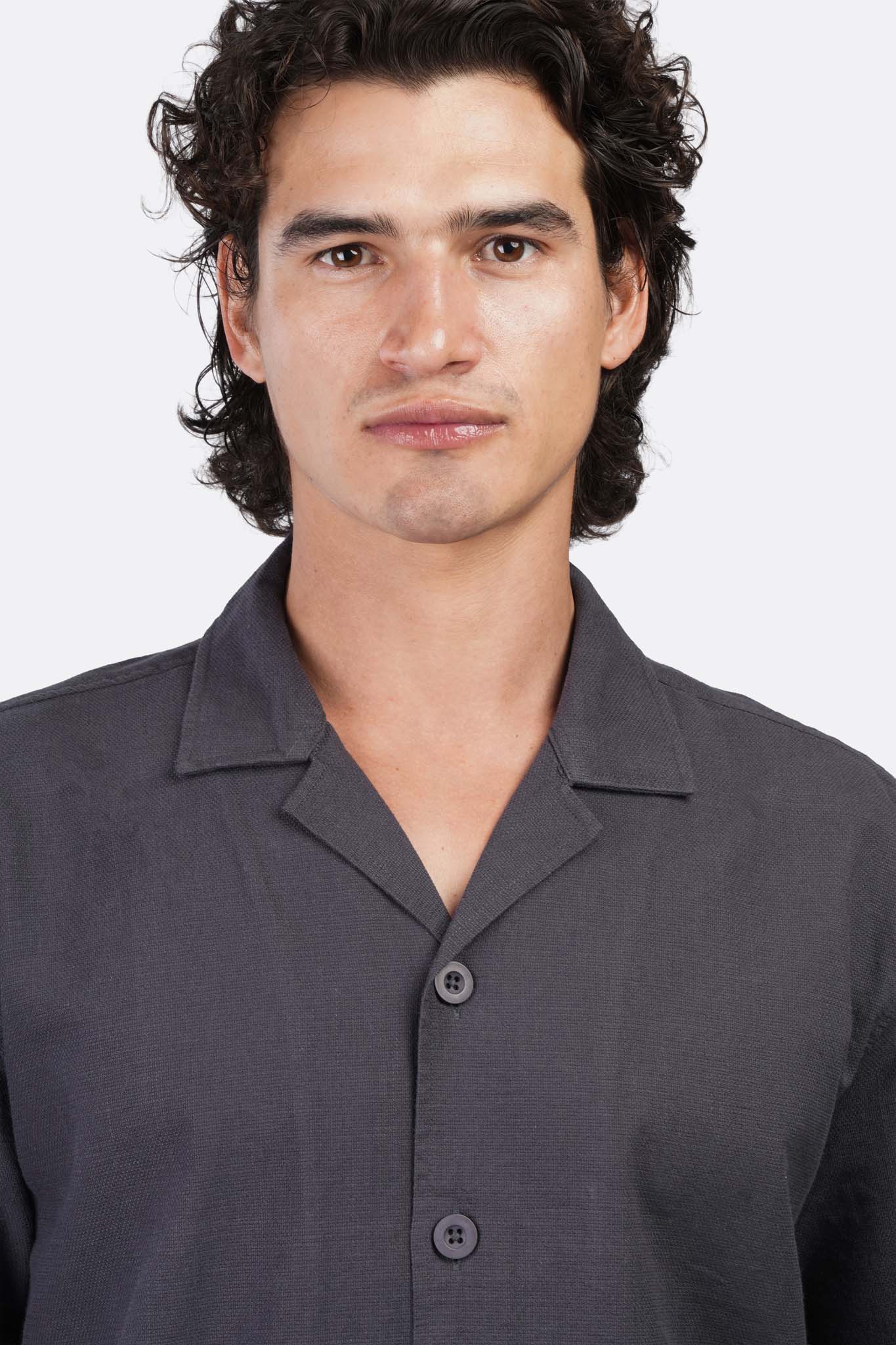 Slub Shibeka Tennis-Collar Half-Sleeve Shirt