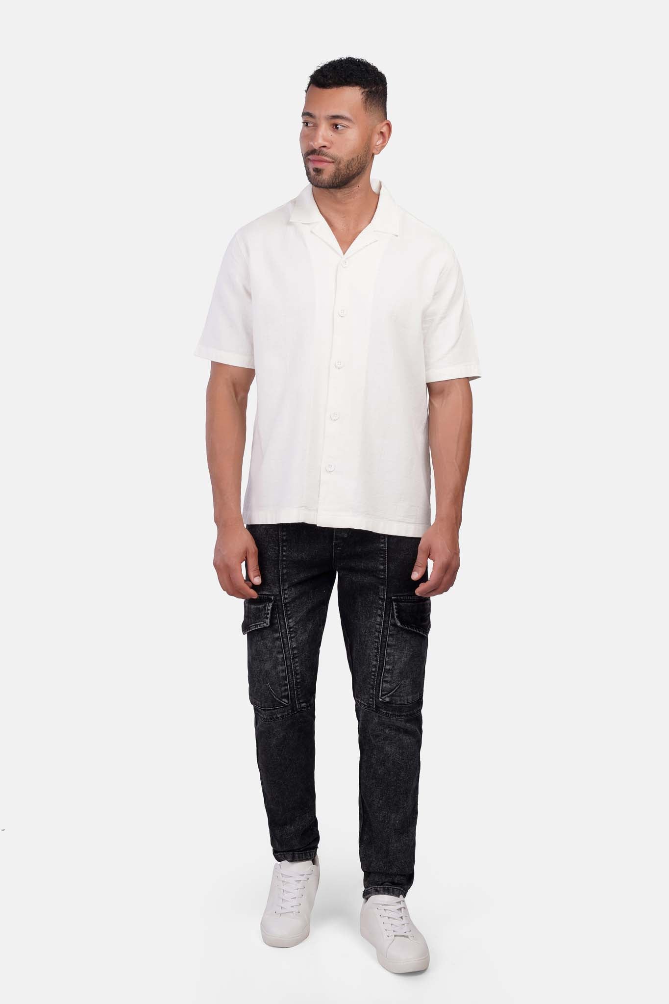 Slub Tennis-Collar Half-Sleeve Shirt