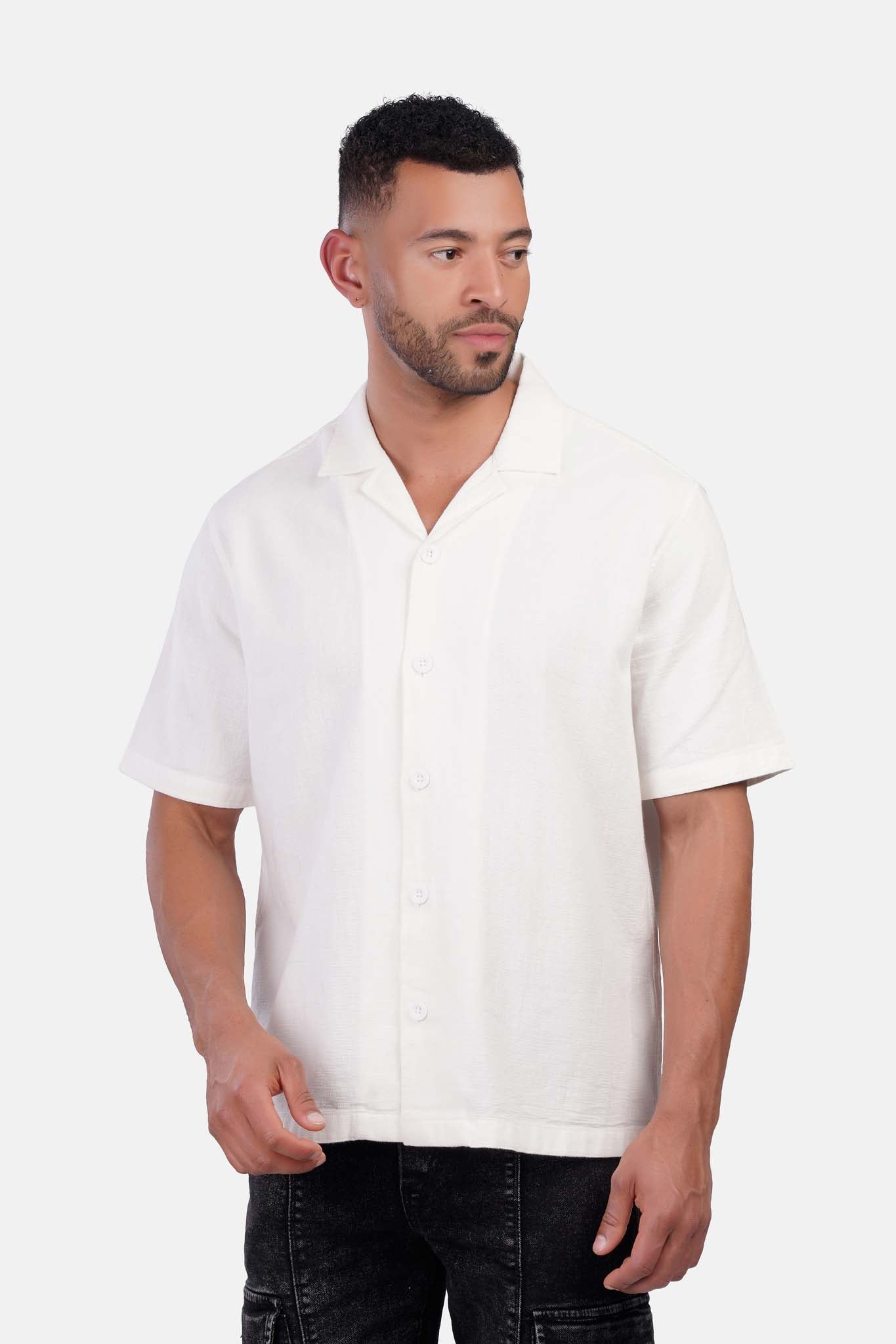 Slub Shibeka Tennis-Collar Half-Sleeve Shirt
