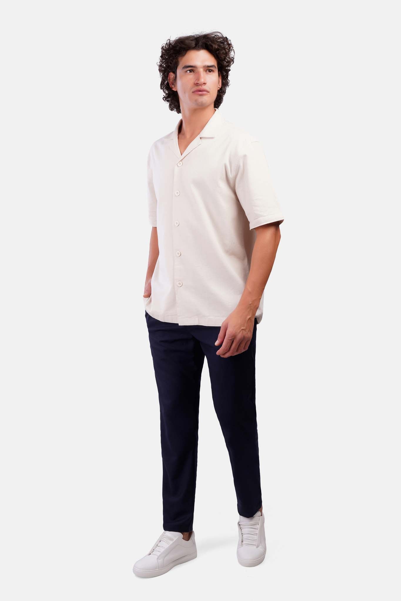 Slub Shibeka Tennis-Collar Half-Sleeve Shirt