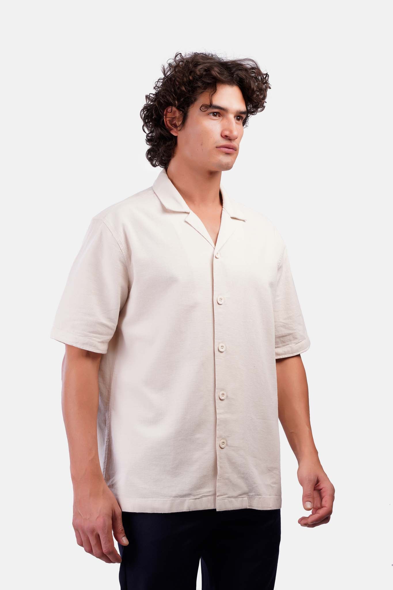 Slub Shibeka Tennis-Collar Half-Sleeve Shirt