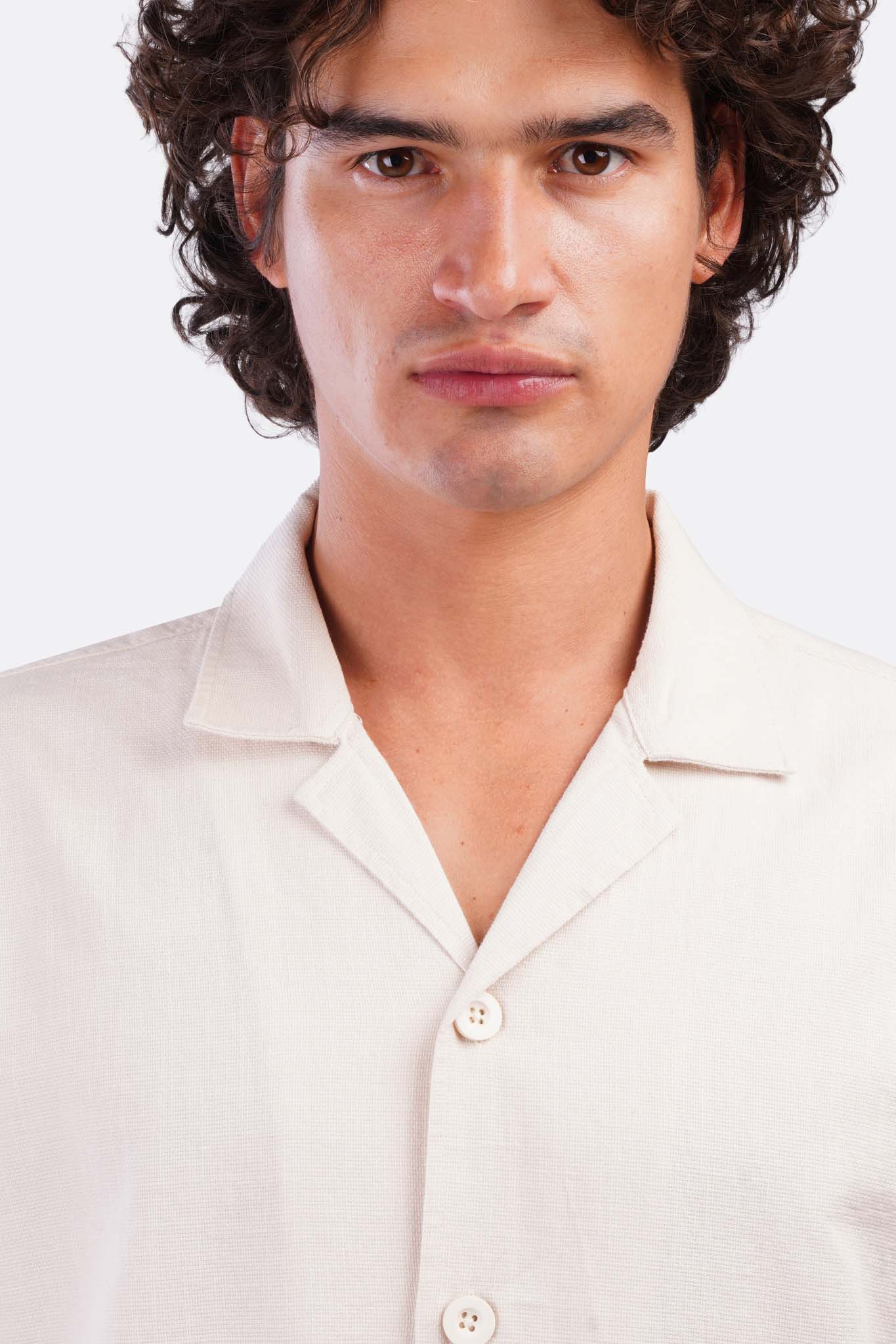 Slub Shibeka Tennis-Collar Half-Sleeve Shirt